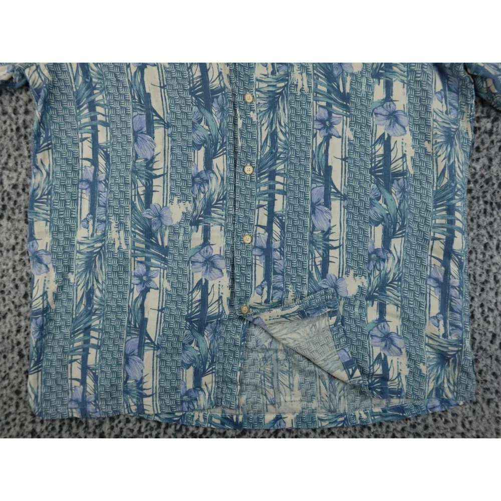 Tasso Elba Island Shirt Mens Large Blue‎ Excellent Silk Linen Tropical Floral